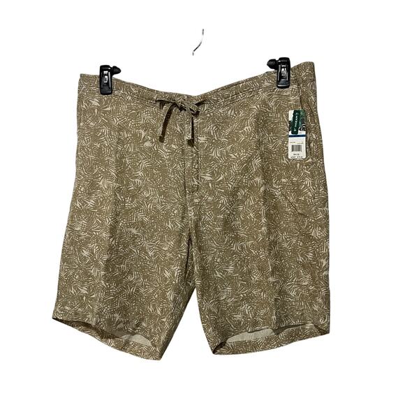 Cubavera Shorts Mens XLarge Beige Linen Blend Flat Front Tropical Leaf Print NWT - Picture 1 of 11